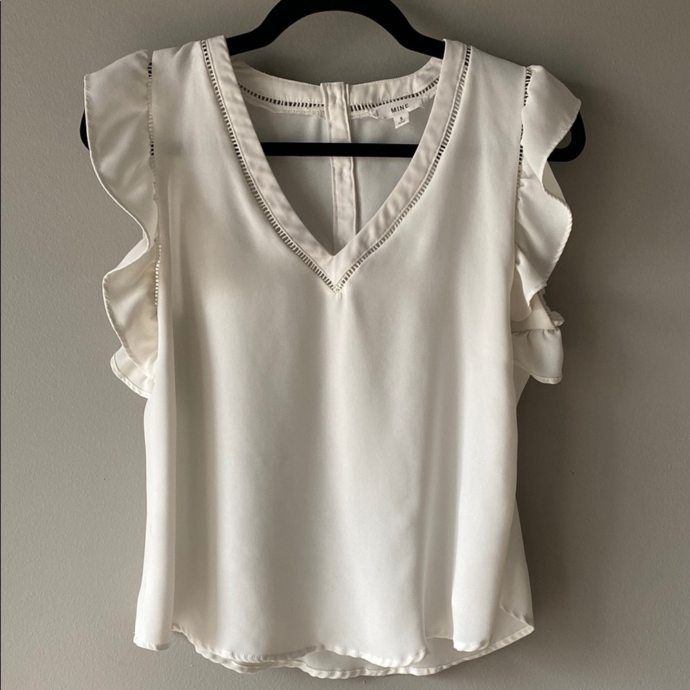 White Ruffled V-Neck Women's Top